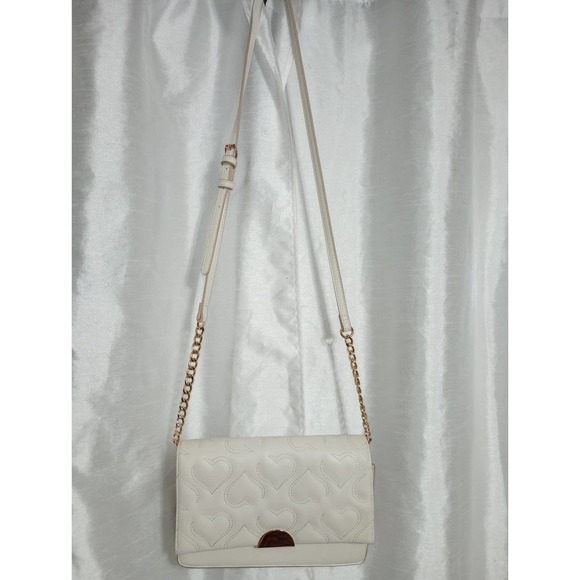 A NEW DAY Embroidered Hearts Purse Ivory White Gold Link Bag - Picture 3 of 6